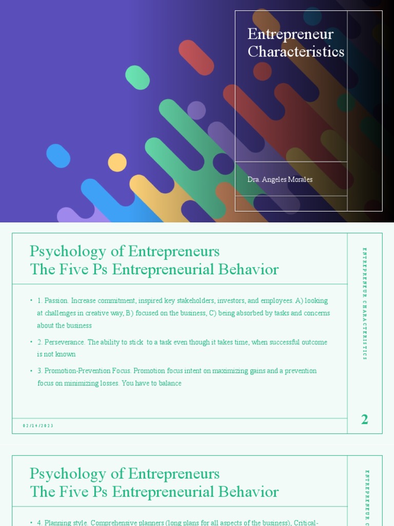 Cap 1 Entrepreneurs Characteristics PDF Entrepreneurship Psychological Concepts
