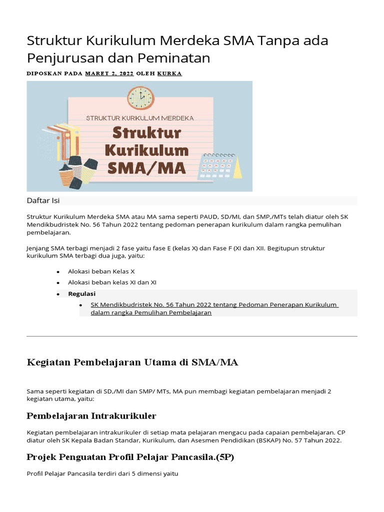 Struktur Kurikulum Merdeka SMA 2022 | PDF