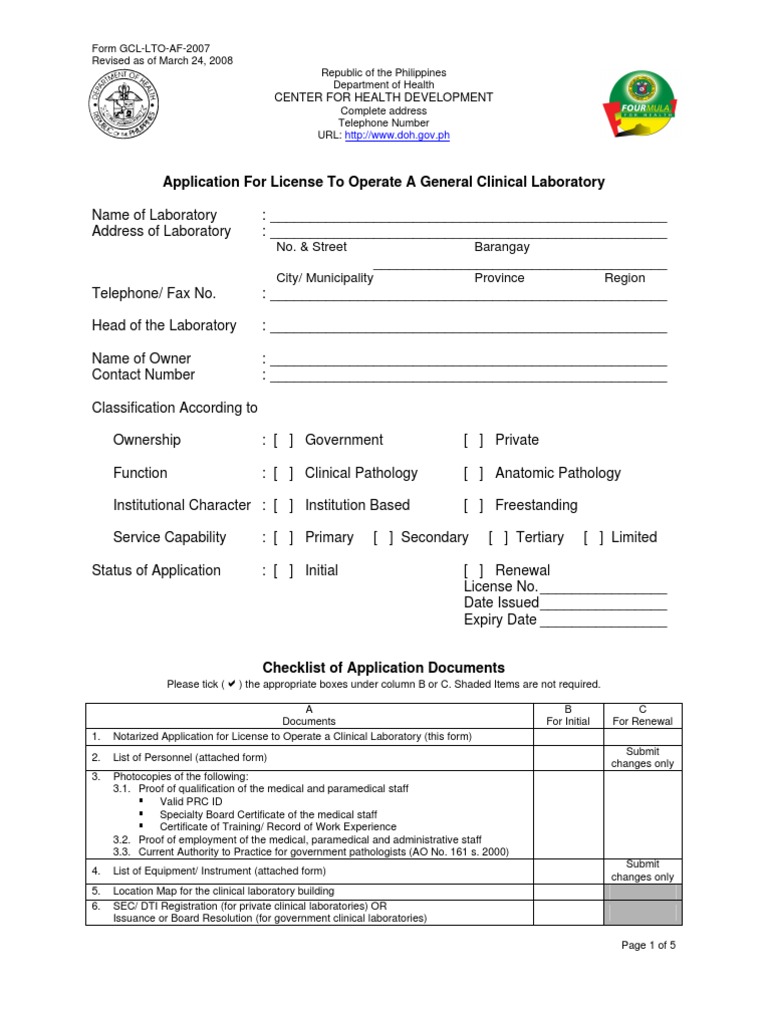 Application for Lto Clinical Lab. Medical Laboratory Pathology
