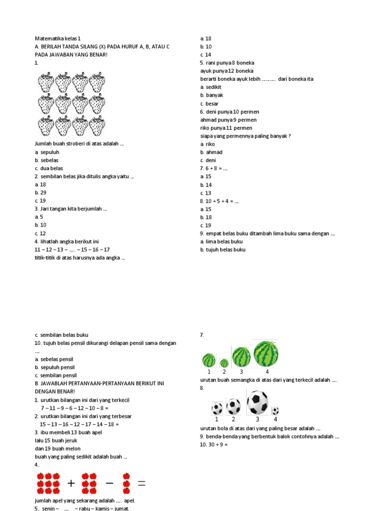 Matematika Kelas 1 | PDF