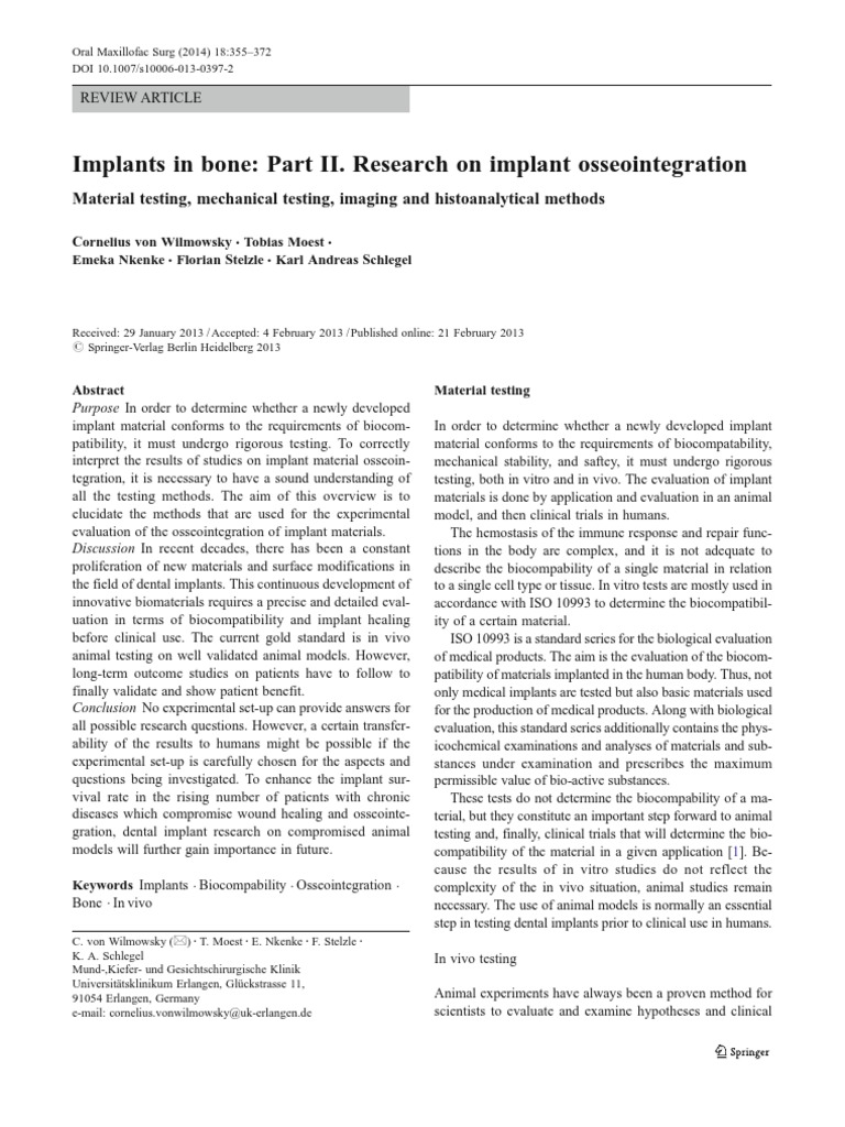 Implants in Bone: Part II. Research On Implant Osseointegration | PDF ...