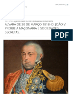 Alvará de 30 de Março 1818 - D. João VI Proibe A Maçonaria e Sociedades Secretas. - Instituto Mukharajj Brasilan - IMUB