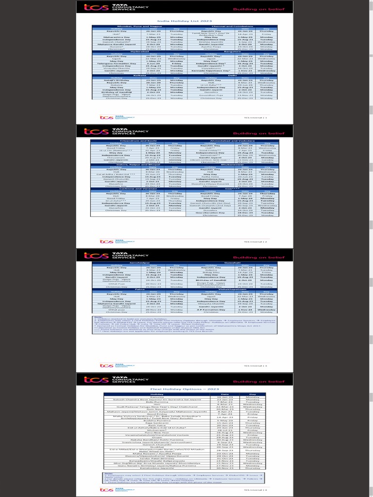 TCS 2023 Holiday List PDF