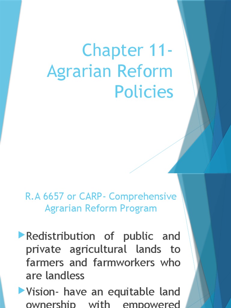 Chapter 11 Agrarian Reform Policies PDF Agrarianism Justice