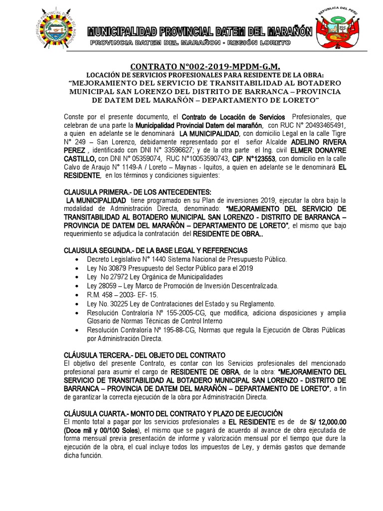 Contrato de Servicios para Obra en Barranca | PDF | Derecho civil ...