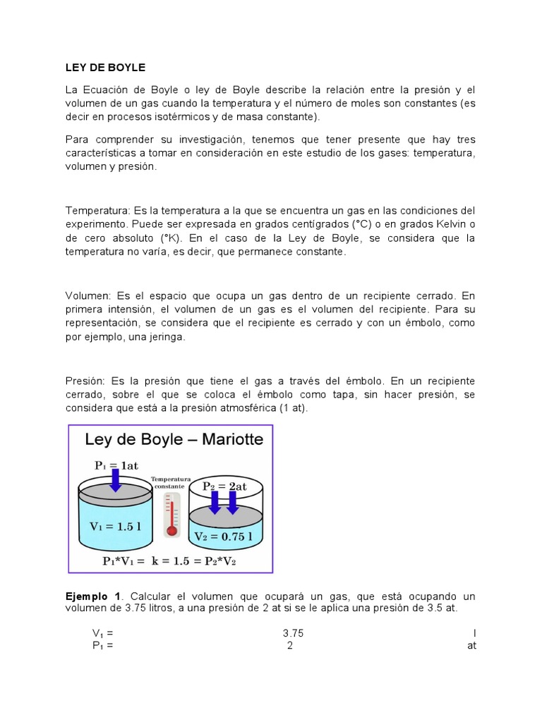 Ley de Boyle: Ejemplos y Fórmulas | PDF | Gases | Temperatura