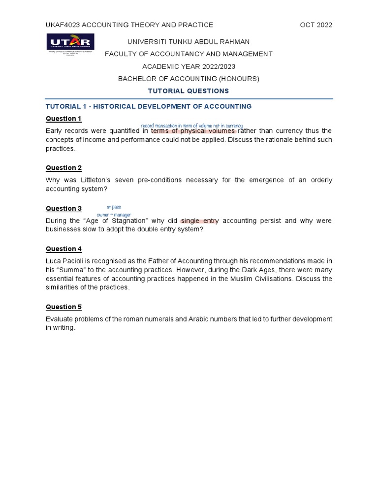 Tutorial 1 Ans | PDF | Accounting | Bookkeeping
