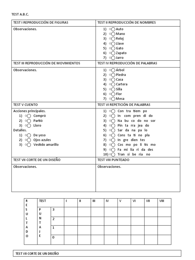 Test A.B.C. para Evaluación Infantil | PDF