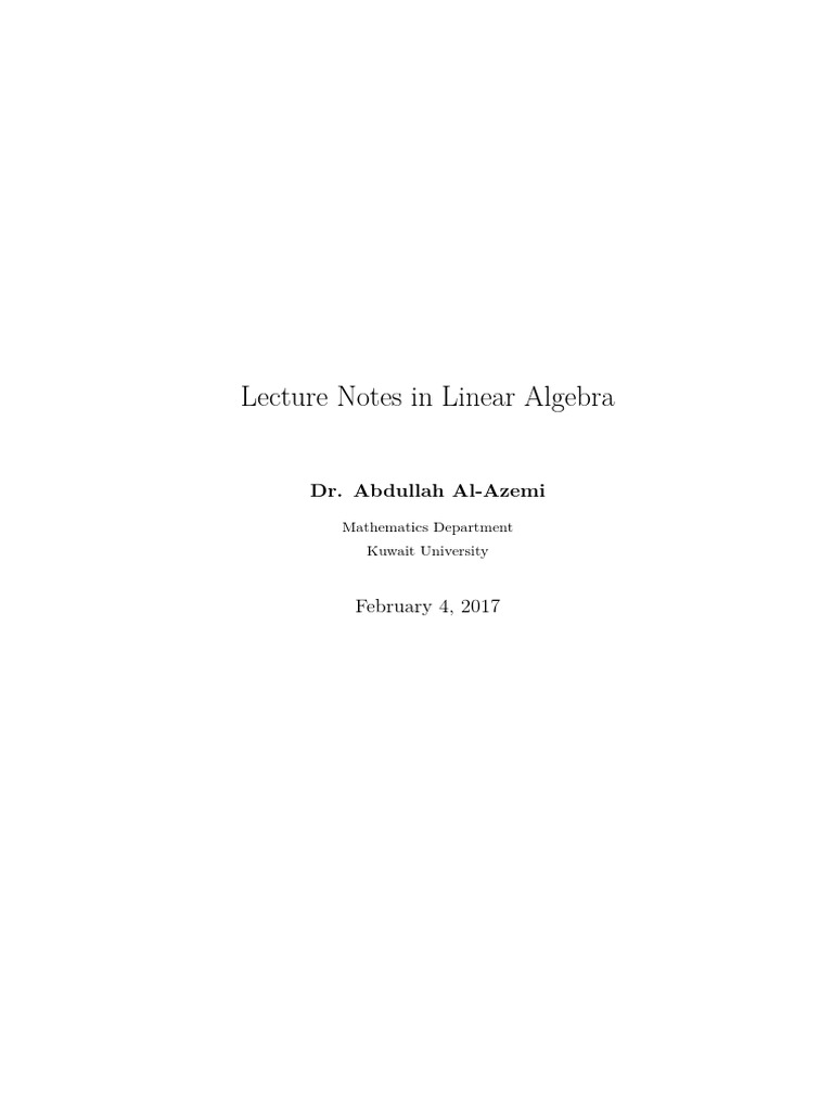 Lecture Notes On Linear Algebra Kuwait Uni Pdf Matrix