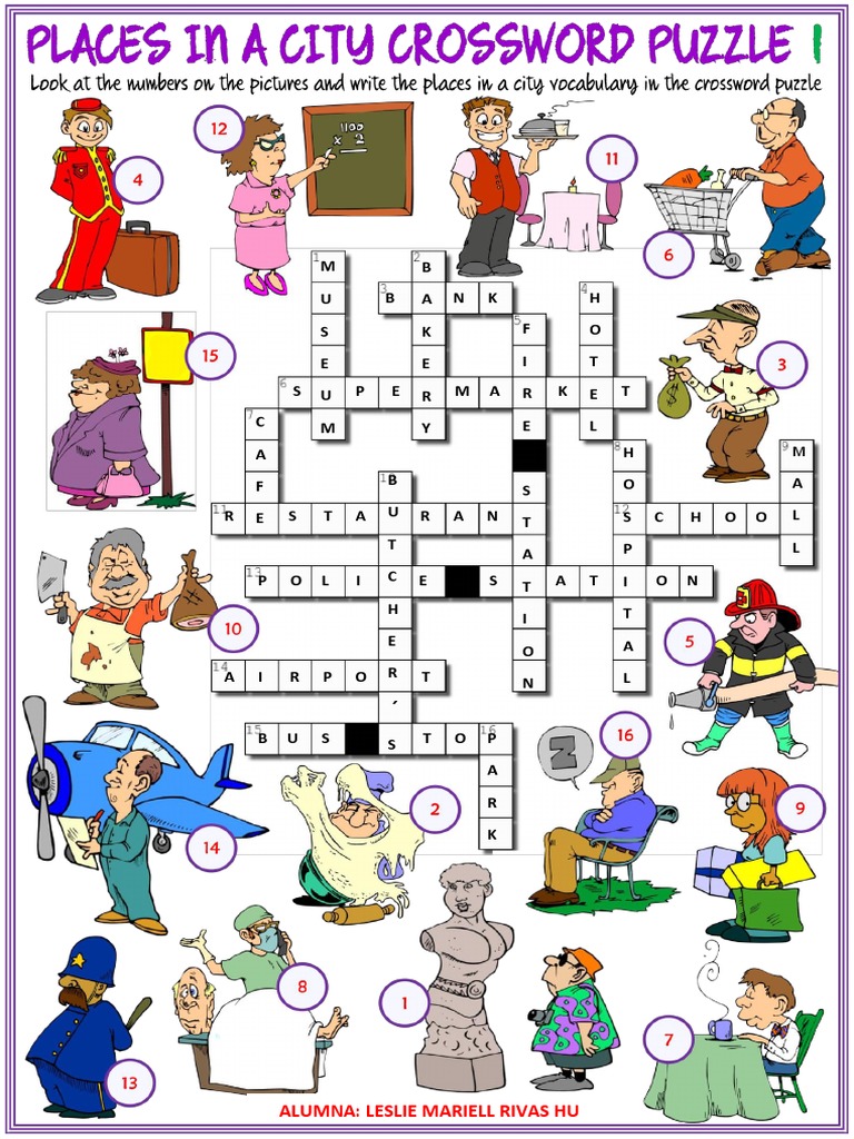 Learning Experience 1 Crossword Places in Town PDF