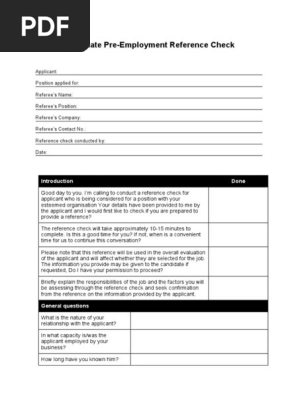 Candidate Pre-Employment Reference Check Form