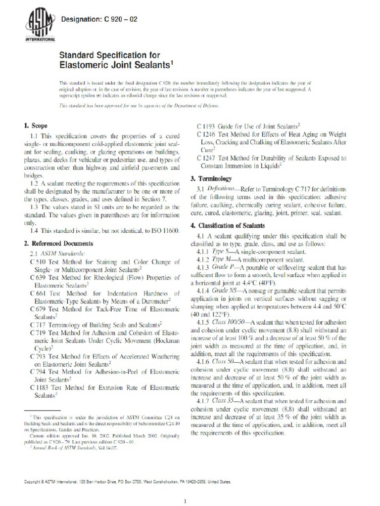 ASTM C92002 Elastomeric Joint Sealants PDF