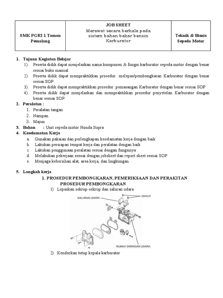 Prosedur Perawatan Karburator Motor | PDF | Teknologi & Rekayasa