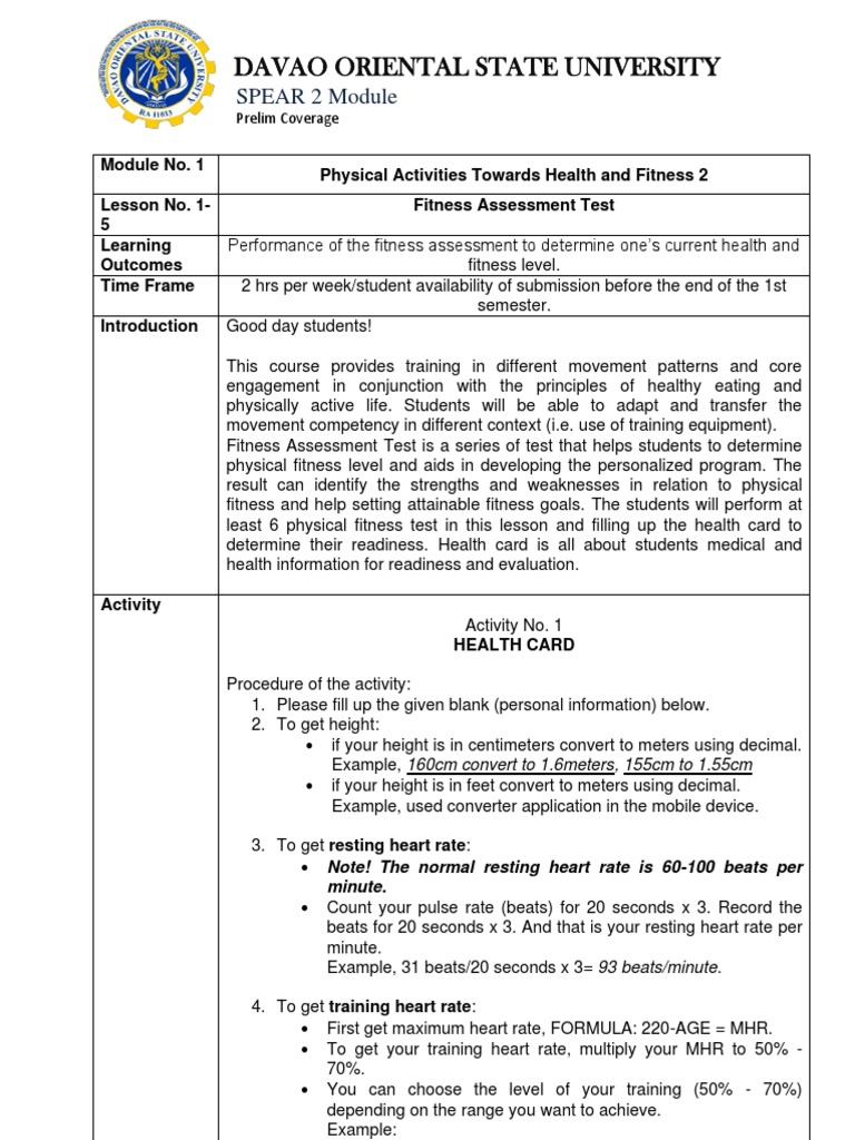 Fitness Assessment Module Overview | PDF | Body Mass Index | Heart Rate
