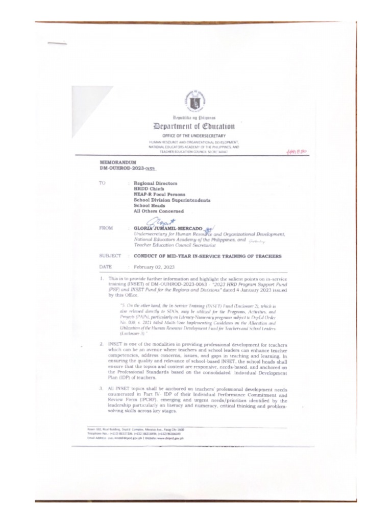 Dm Ouhrod 2023 0157 Conduct Of Midyear In Service Training Of Teachers
