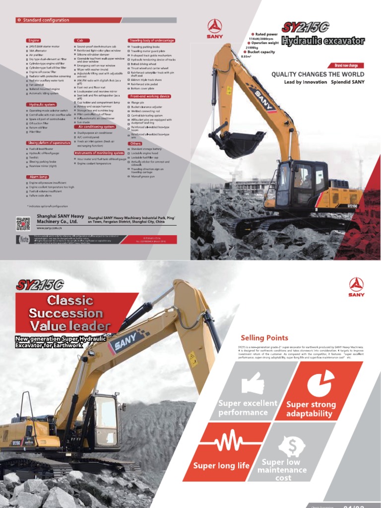 SANY SY215C Hydraulic Excavator PDF
