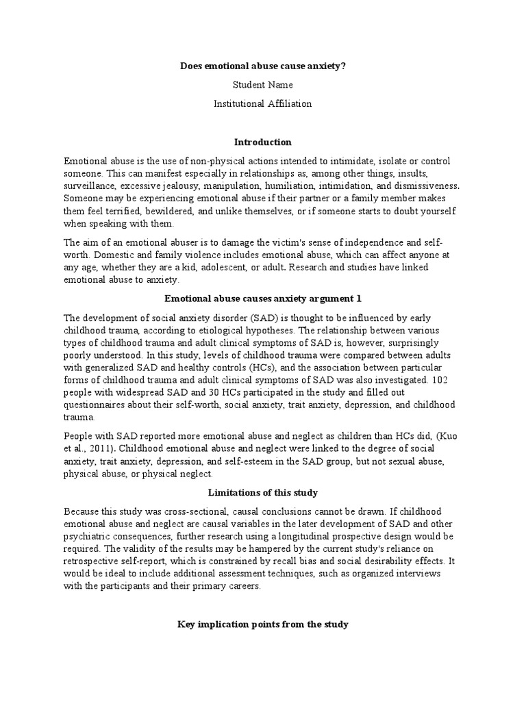 Does Emotional Abuse Cause Anxiety PDF Psychological Abuse Anxiety