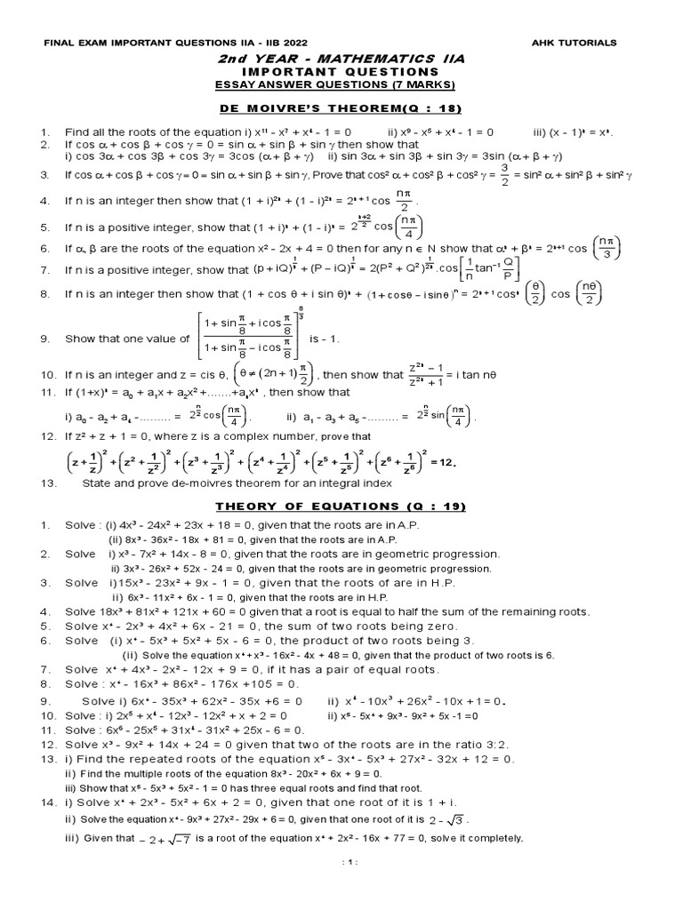 iind-year-imp-list-2022-pdf-quadratic-equation-polynomial