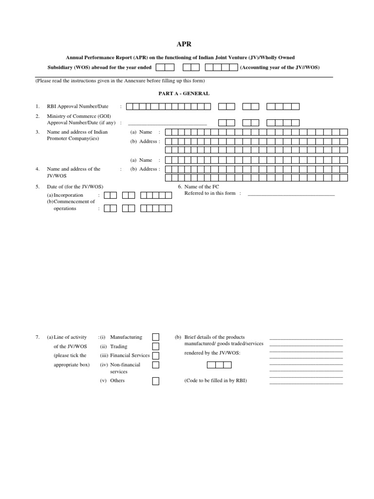 Form APR | PDF | Reserve Bank Of India | Joint Venture