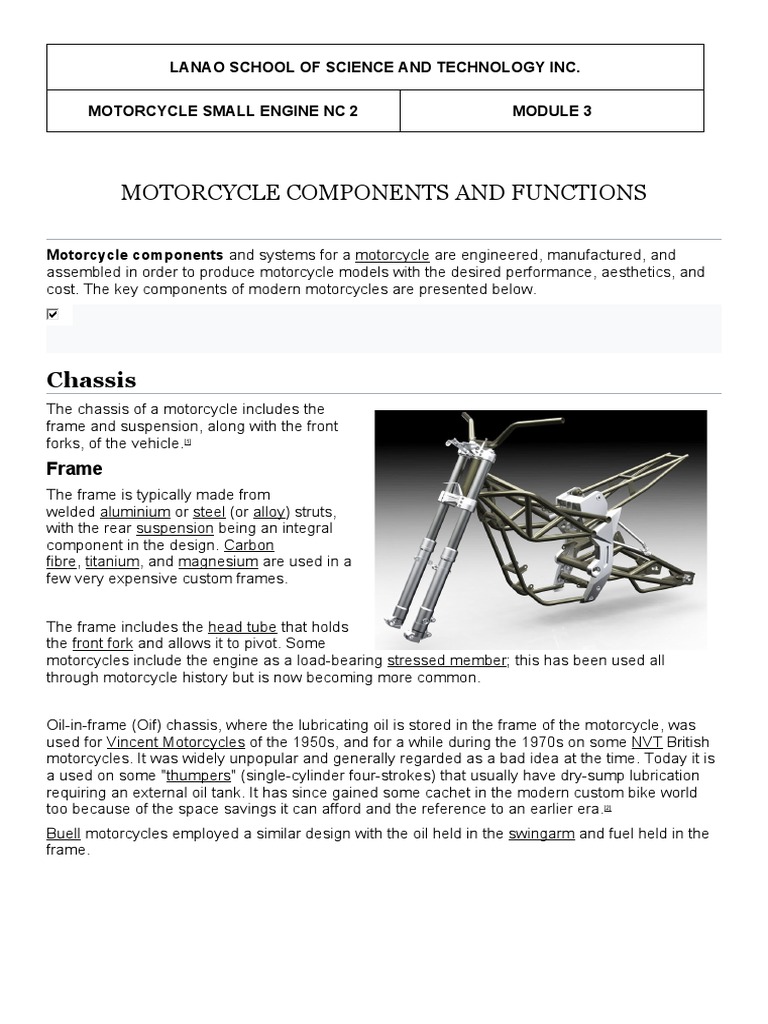 MSE Module 3 MOTORCYCLE COMPONENTS AND Functions PDF Manufactured