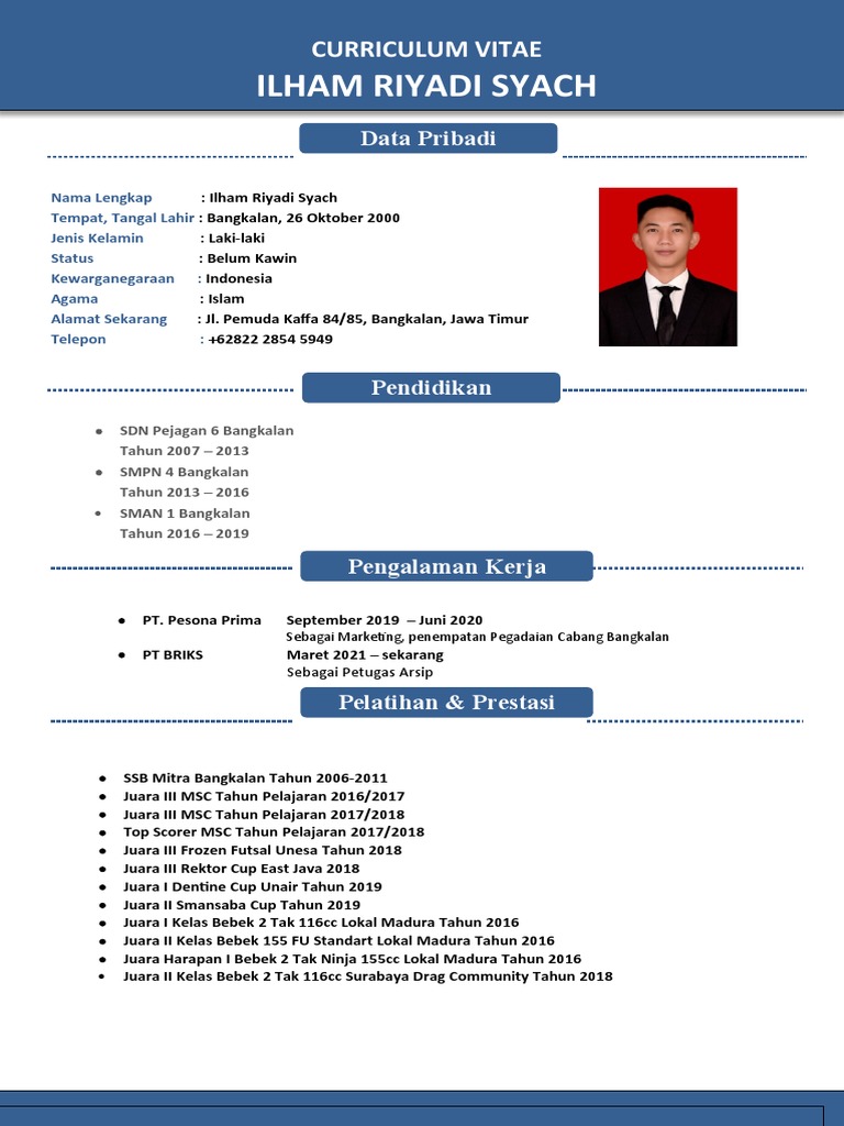 CV Ilham Riyadi Syach: Pengalaman & Prestasi | PDF