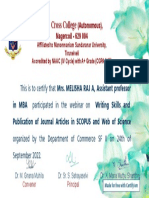 Certificate For - Mrs. MELISHA RAJ A, Assista... - For - Writing Skills and Publicat...