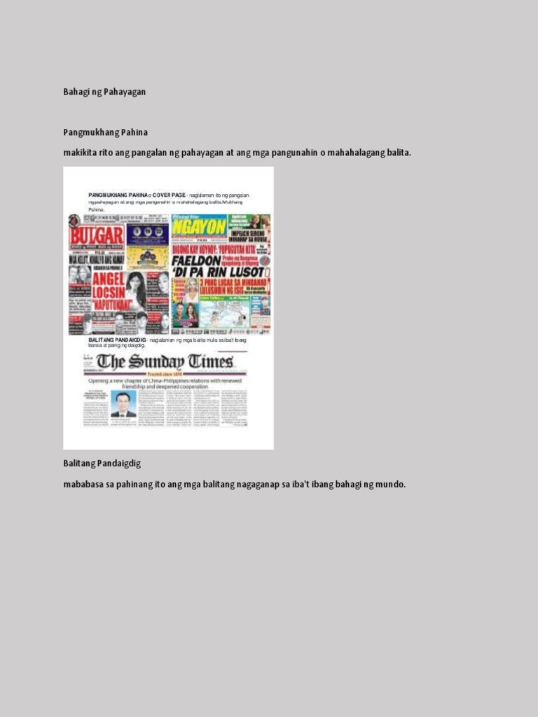 Bahagi Ng Pahayagan Pdf