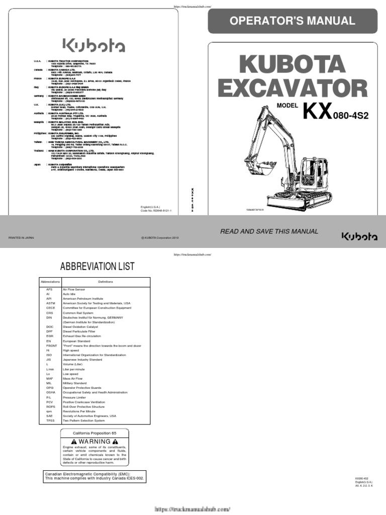 Kubota KX0804S2 Operator's Manual PDF Diesel Engine Switch