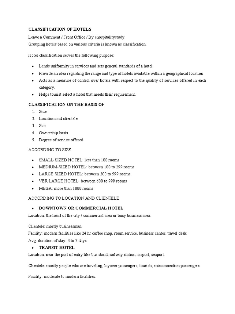 Classification and Standards of Hotels An InDepth Look at Hotel