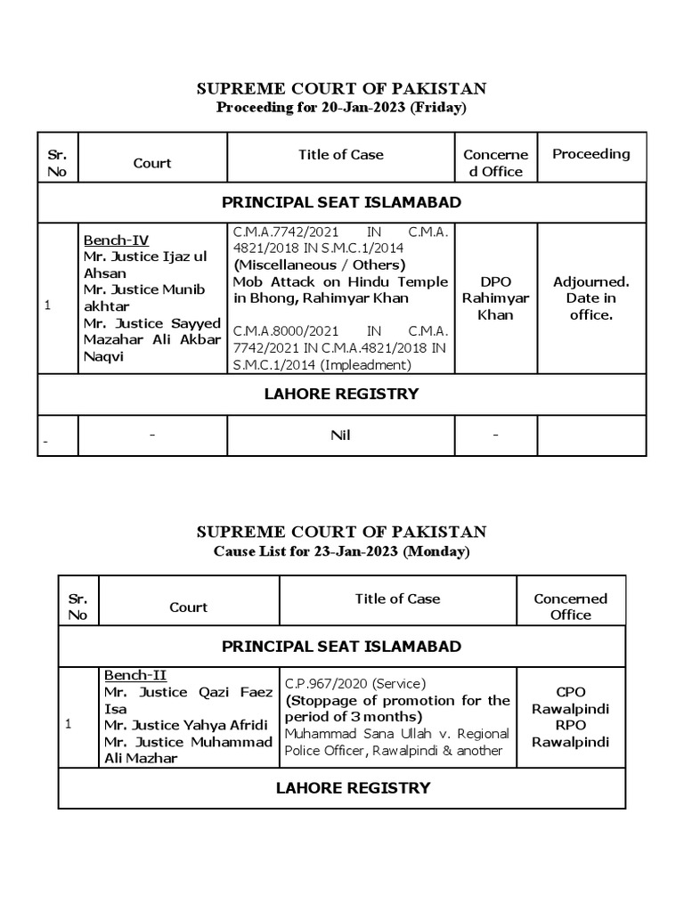 Court Proceeding Cause List of Supreme Court Cause List Download Free PDF Asia Government