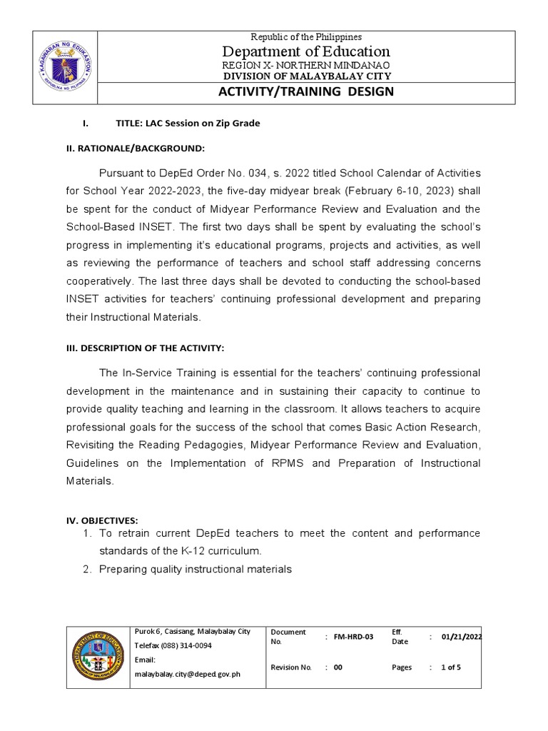 Inset Training Tle Mapeh PDF Teachers Learning