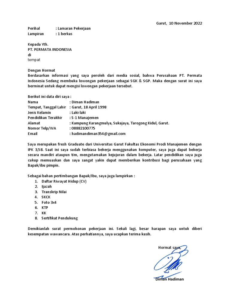Surat Lamaran Kerja | PDF