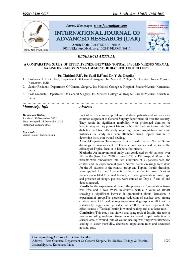 A Comparative Study of Effectiveness Between Topical Insulin Versus