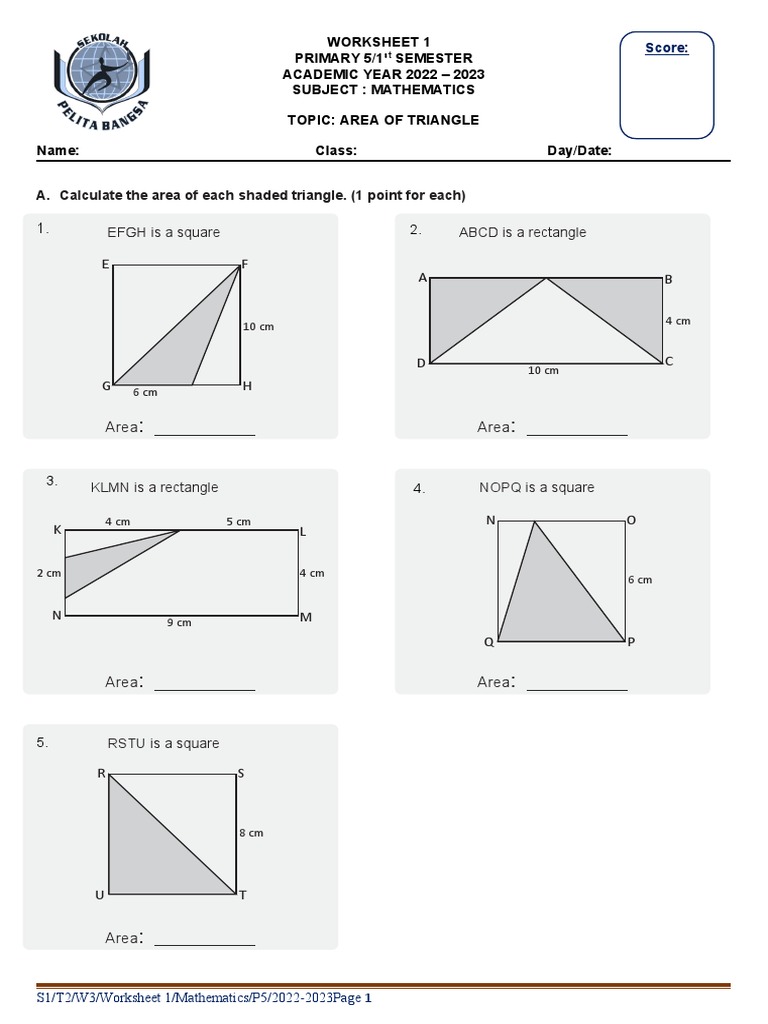 Grade 5 Triangle Area Worksheet | PDF