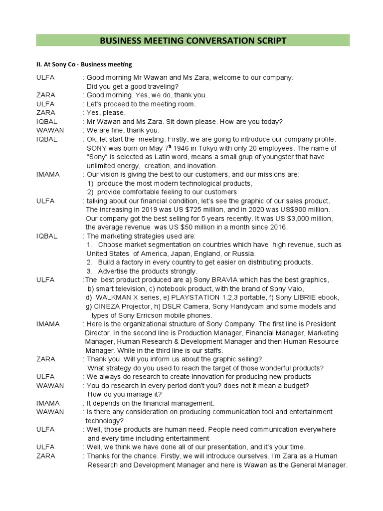 Conversation Script PDF Sony Marketing
