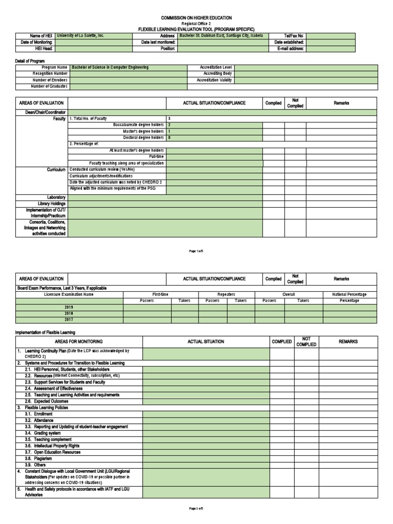 CHEDRO 2 Flexible Learning Monitoring Tool Program Specific | PDF ...