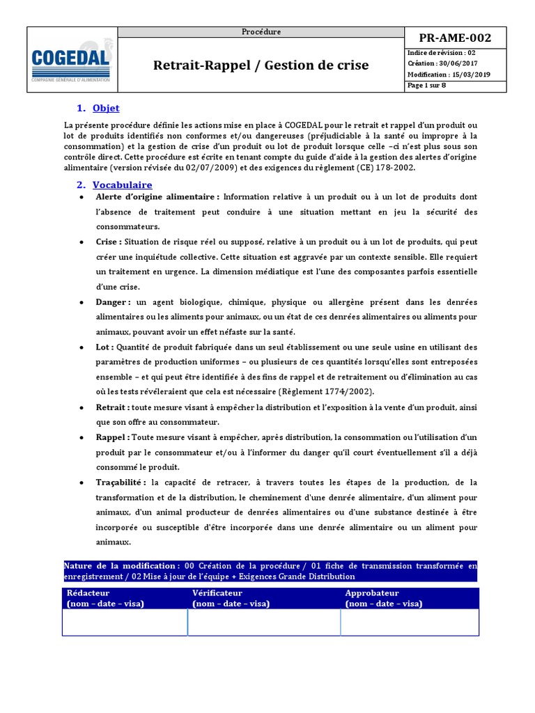 Retrait-Rappel de Produits Alimentaires | PDF | Nourritures | Gestion ...