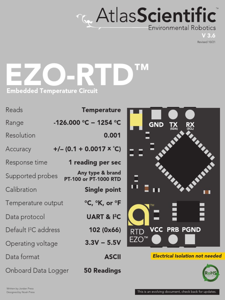 EZO RTD Datasheet-1 | PDF | Electrical Engineering | Computer Engineering