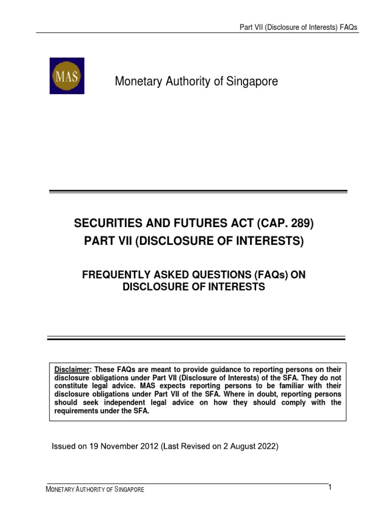 Guidance on Disclosure Obligations for Reporting Persons under Part VII