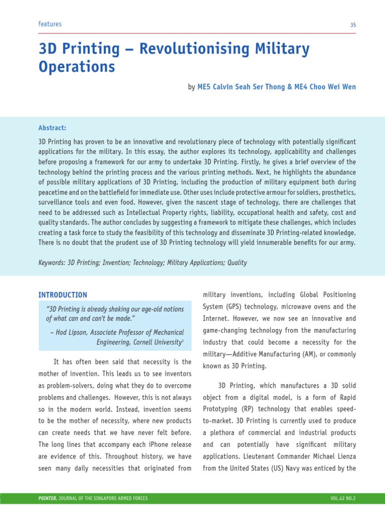 3D Printing - Revolutionising Military | PDF | 3 D Printing | 3 D ...