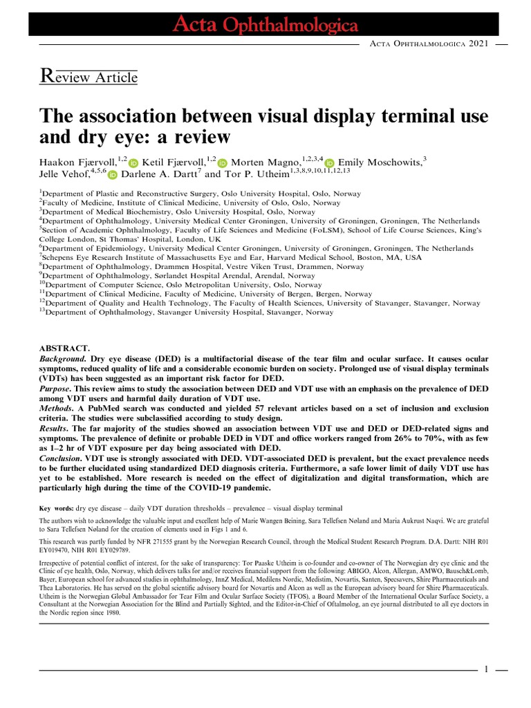The Association Between Visual Display Terminal Us PDF Human Eye