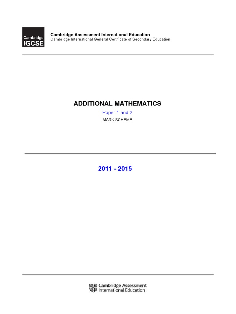 Book mark scheme add maths 0606 paper 1 2 2011 2015 ver 2 406p
