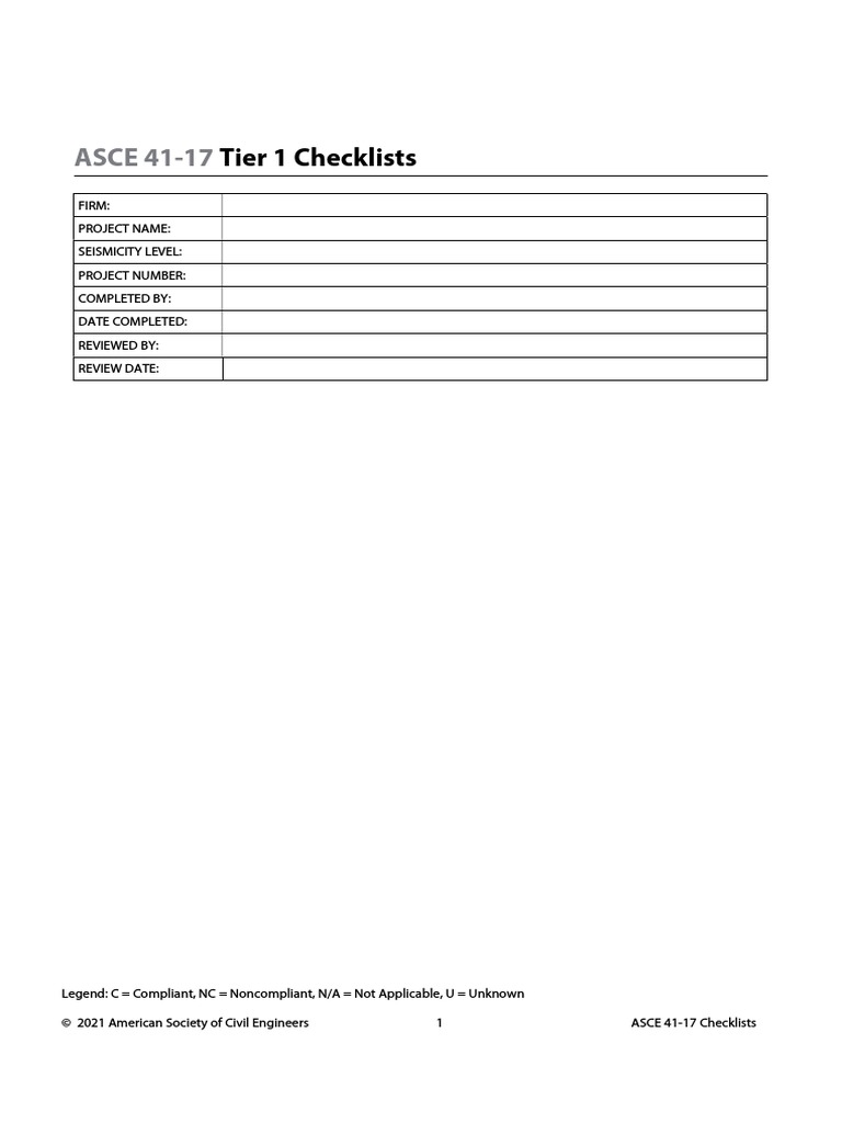 ASCE 4117 Tier 1 Checklists PDF Foundation (Engineering) Earthquakes