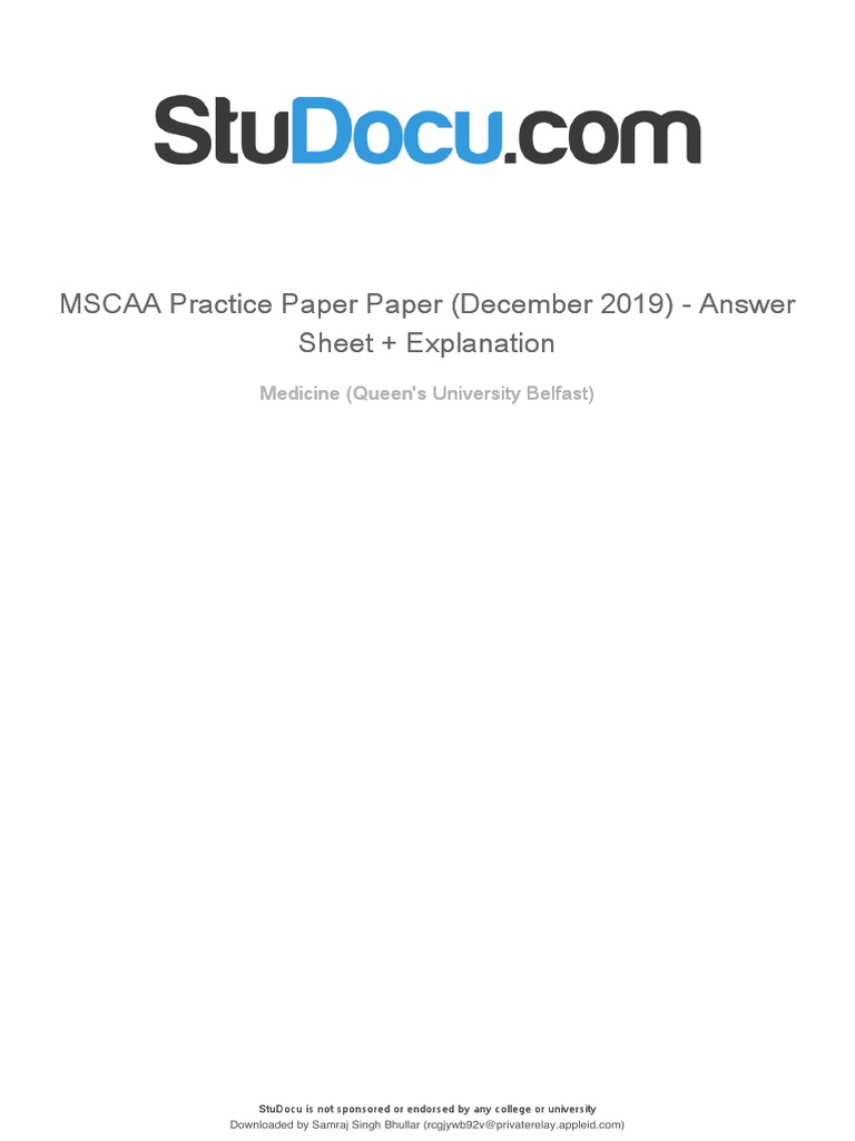 Mscaa Practice Paper Paper December 2019 Answer Sheet Explanation | PDF ...