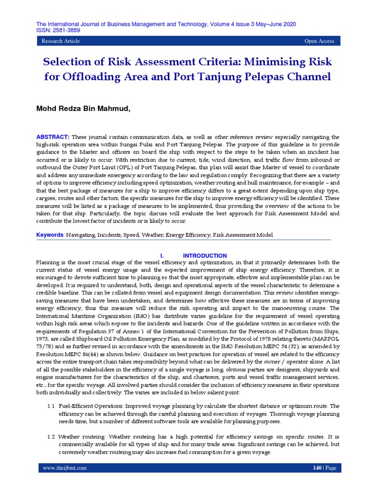 Selection of Risk Assessment Criteria: Minimising Risk For Offloading ...