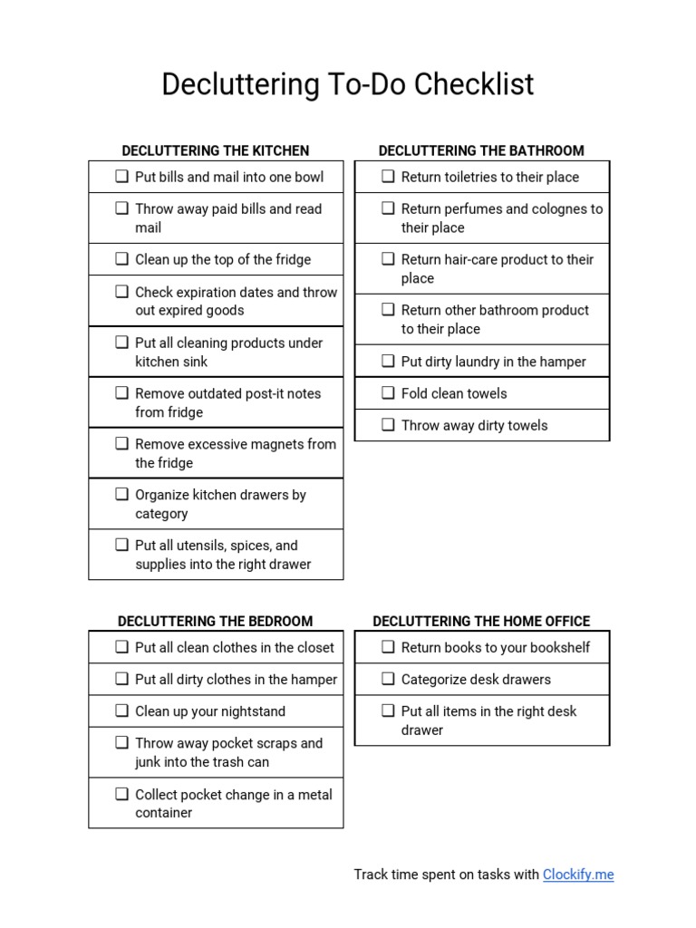 Decluttering To-Do Checklist | PDF