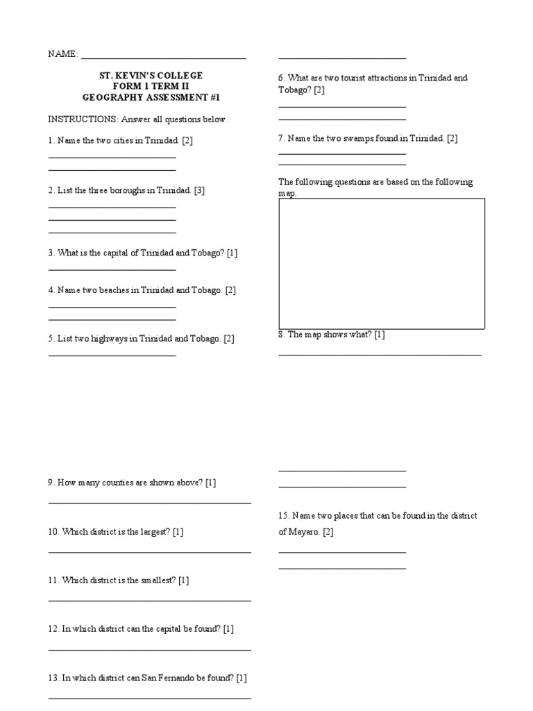 Form 1 Geography Term II Assessment | PDF | Travel