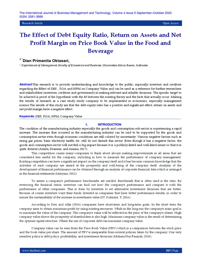 The Effect of Debt Equity Ratio, Return On Assets and Net Profit Margin On Price Book Value in
