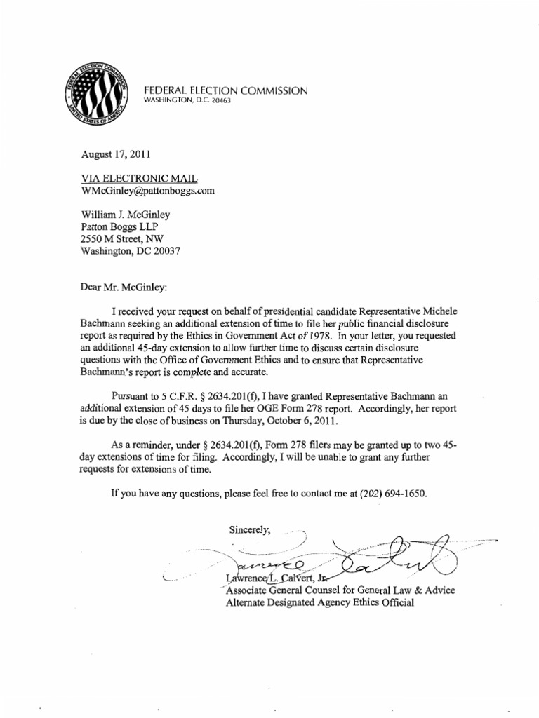 Bachmann's Financial Disclosure Extension Request | PDF | Social ...