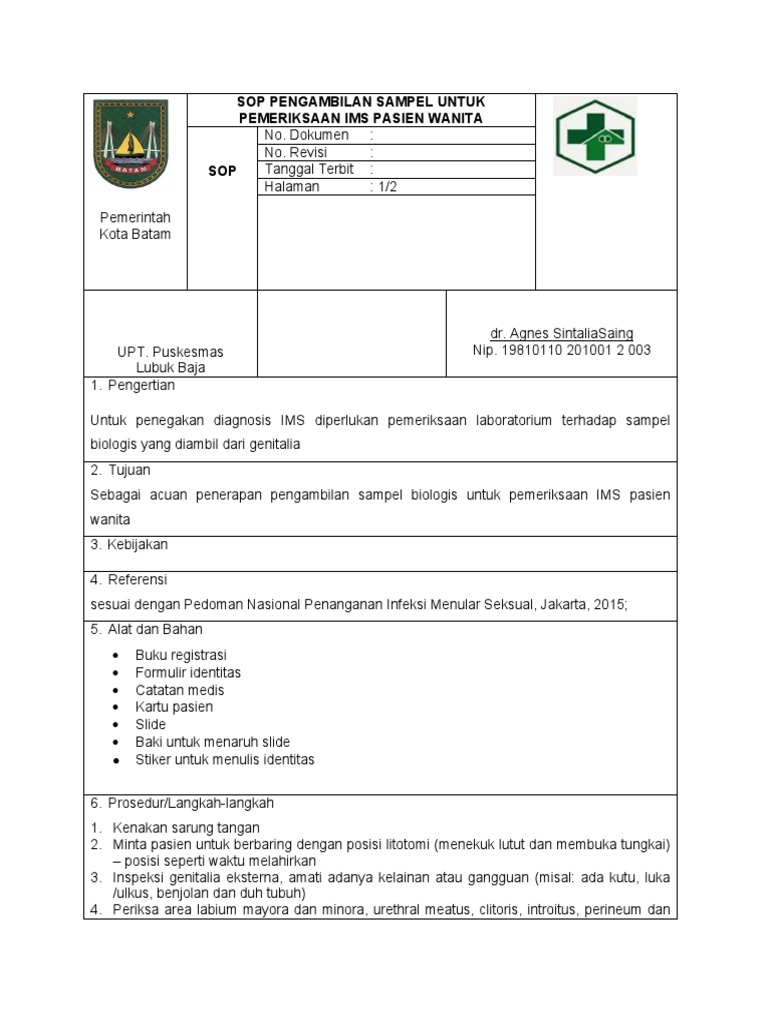 Sop Ambil Sampel Psien Wnita | PDF | Pengembangan Diri